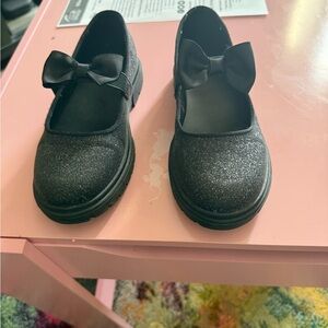 Black Glitter Kids Shoes with Bow